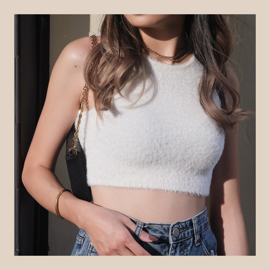 Fluffy Halter Neck Top - White